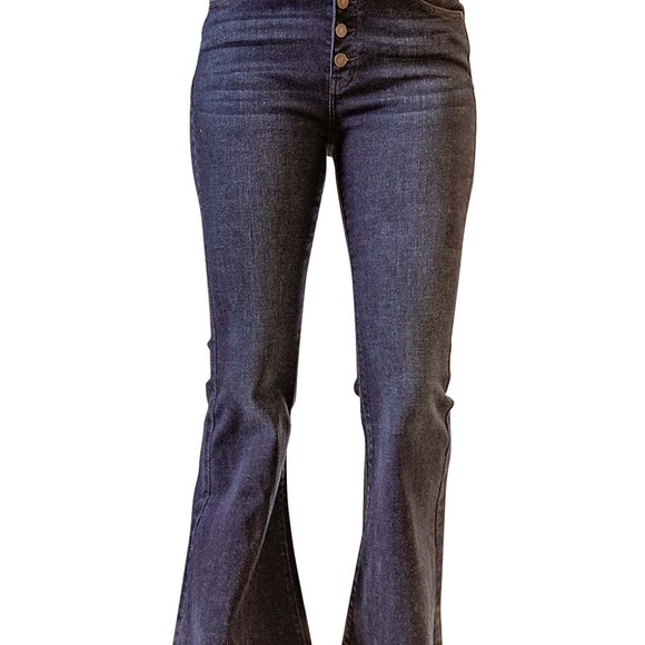 Button Fly Raw Hem Flared Jeans with Pockets - Picture 14 of 14